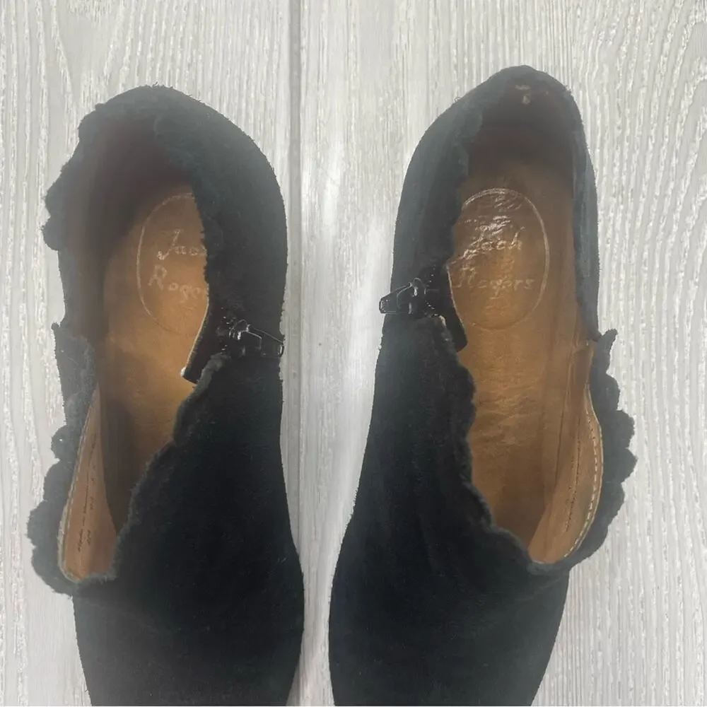 Jack Rogers Women's Black Suede Marianne Scalloped Trim Ankle Boots Size 8